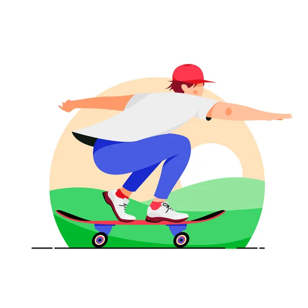 Uomo Vettore Skateboard Illustrazione Personaggio Maschile Cavalcando Elemento Design Bordo — Vettoriale Stock