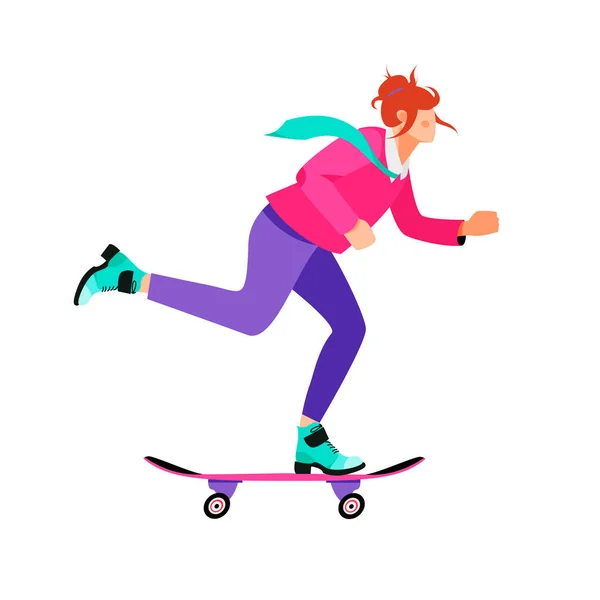 Isolato Donna Bianca Vettore Skateboard Illustrazione Ragazza Sella Elemento Design — Vettoriale Stock