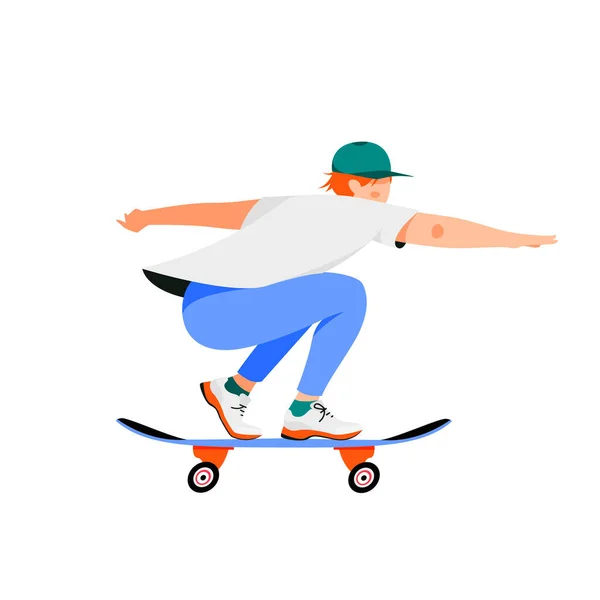 Isolado Homem Branco Uma Ilustração Vetorial Skate Personagem Masculino Montando — Vetor de Stock