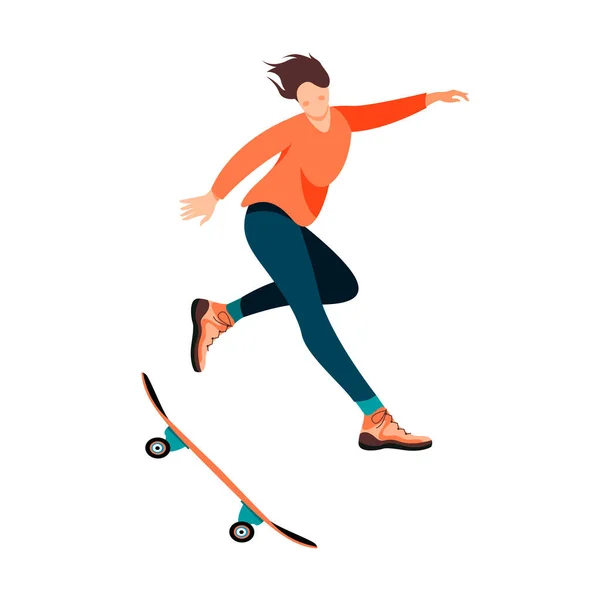 Isolé Sur Femme Blanche Sautant Avec Une Illustration Vectorielle Skateboard — Image vectorielle