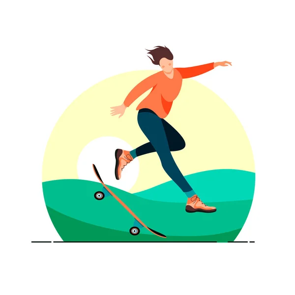 Homme Sur Une Illustration Vectorielle Skateboard Personnage Masculin Chevauchant Élément — Image vectorielle
