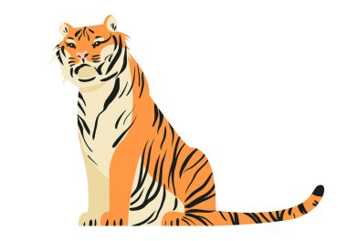  Beyaz kaplan vektör illüstrasyonunda izole edilmiş. Büyük tropikal kedi tasarımı elementi. Çizgi film tarzında Afrika kedisi.