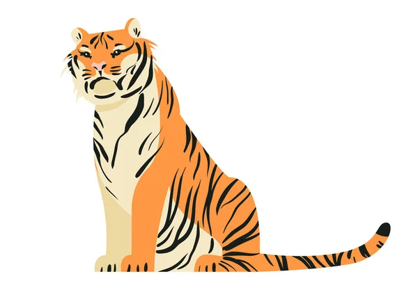 Isolato Bianco Seduto Tigre Vettore Illustrazione Grande Elemento Design Gatto — Vettoriale Stock