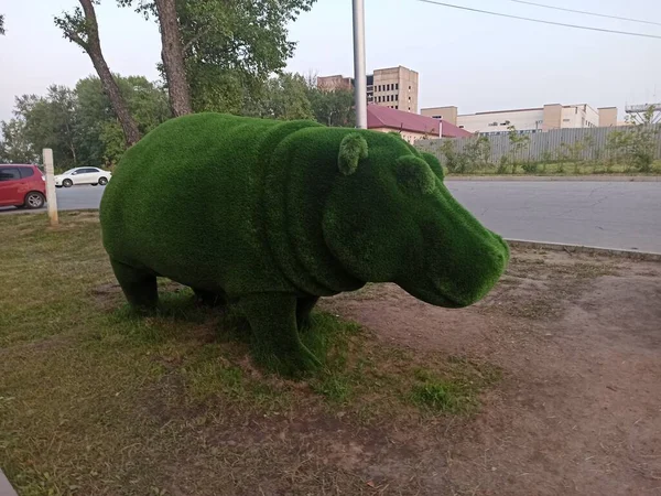 Park Yeşil Hippo Heykeli — Stok fotoğraf