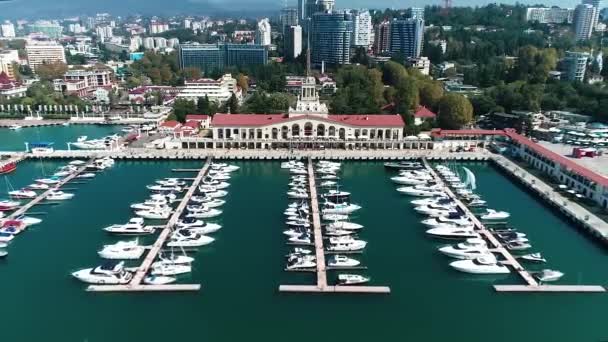 Luchtfoto Van Sochi Zeehaven Het Centrum — Stockvideo