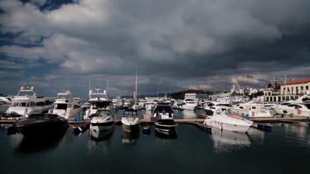 Sochi Ryssland November 2018 Kommersiella Havsporten Lyxbåtar Motor Och Segelbåtar — Stockvideo