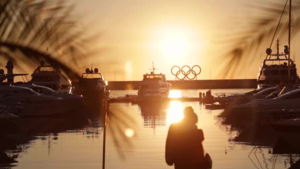 Günbatımı Denize Karadeniz Şehir Sochi Liman — Stok video