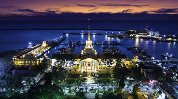 Russia Sochi November 2018 Sochi Seaport Sunset Evening Colorful Backlight — Stock Photo, Image