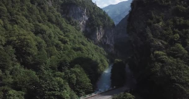 Bir Dağ Nehir Abhazya Havadan Görünümü — Stok video