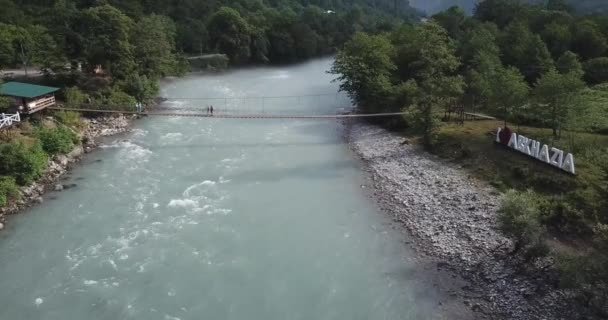 Aerial View Mountain River Abkhazia — Stock Video