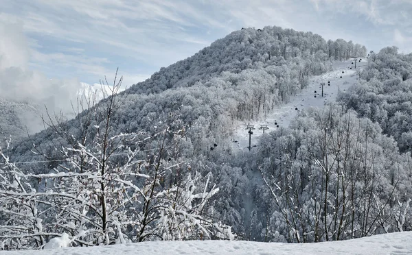 Bergbahn Winter Über Die Berge Den Wald Das Feld Skigebiet — Stockfoto