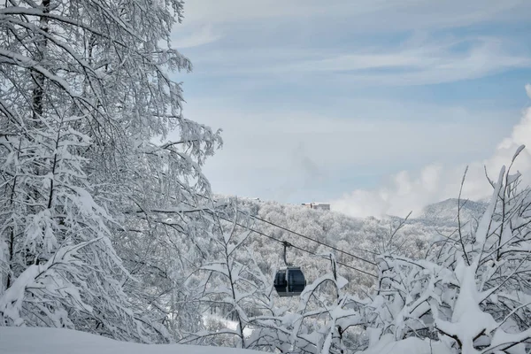 Teleférico Con Vistas Panorámicas Paisaje Nevado Montaña — Foto de Stock