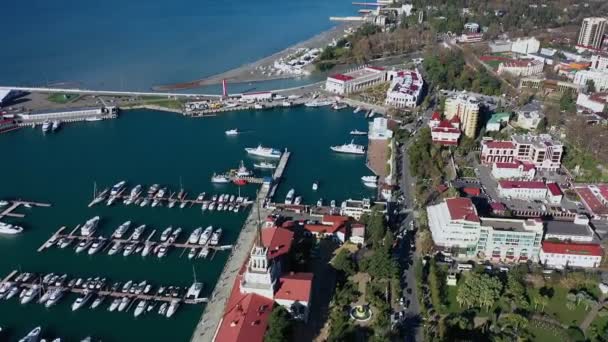 Soçi Rusya Aralık 2018 Geniş Açı Panorama Mavi Sahil Karadeniz — Stok video