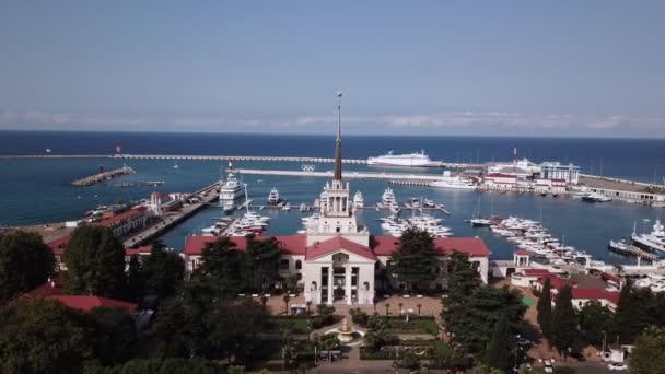 Luchtfoto Van Sochi Zeehaven Het Centrum — Stockvideo