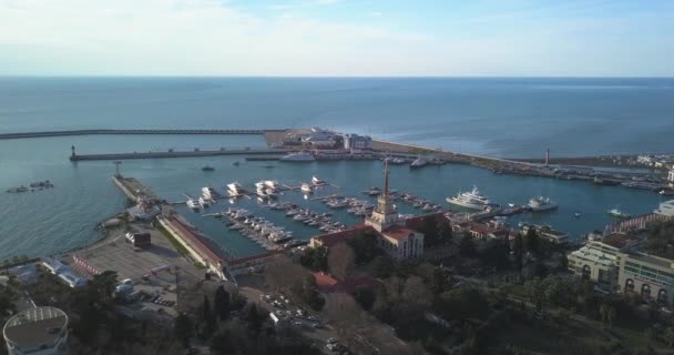 Sochi Deniz Bağlantı Noktası Rusya Yat Yaz Stasyonu Tekne Görünüm — Stok video