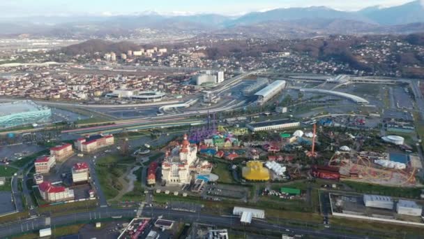 Sochi Jan 2019 Fisht Olympiastadion Solig Sommardag Flygfoto Stadion Byggdes — Stockvideo