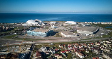 Rusya, Sochi - 03 Eylül 2018: Olimpiyat Panoraması Park Soçi 2014 mahkemelerinin Olimpiyatları, 2018 Dünya Kupası, Formula 1 yarış - Sochi Autodrome
