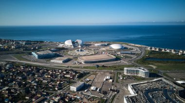 Rusya, Sochi - 03 Eylül 2018: Olimpiyat Panoraması Park Soçi 2014 mahkemelerinin Olimpiyatları, 2018 Dünya Kupası, Formula 1 yarış - Sochi Autodrome