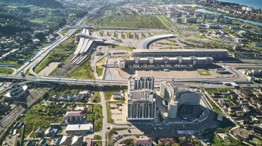 Rusya, Sochi - 03 Eylül 2018: Sochi Autodrome. Rusya'da Formula 1 taşıma yöntemi. Adler kuşbakışı üzerinden parkta Sochi genel bakış. Sochi, Rusya Federasyonu