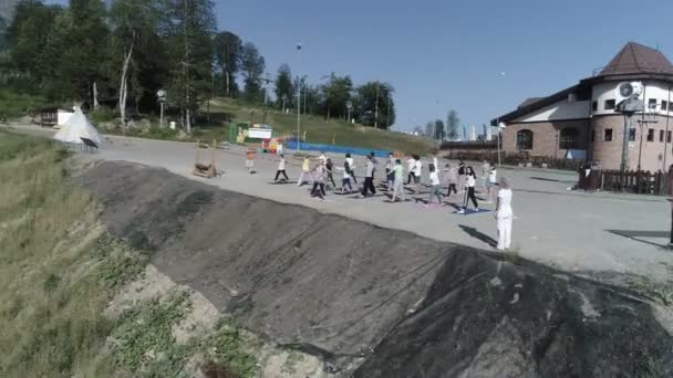 Sochi Russia May 2018 Group People Yoga Outdoor Playground Sunny — Stock Video