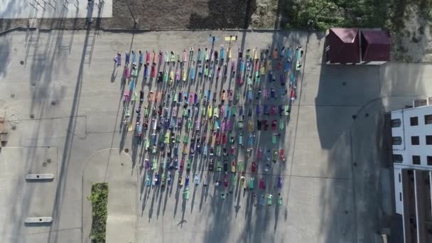 Luftaufnahme Einer Großen Gruppe Von Erwachsenen Die Draußen Park Einem — Stockvideo