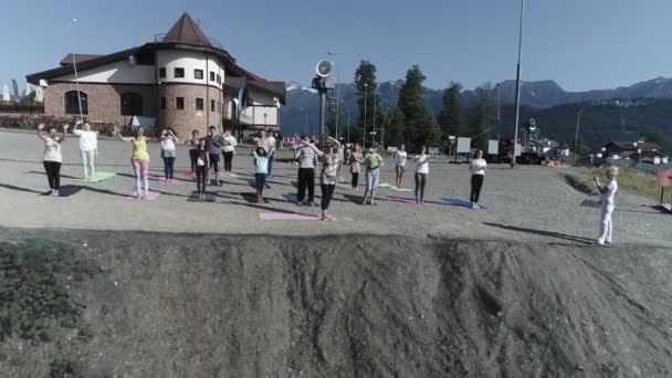 Sochi Russia May 2018 Group People Yoga Outdoor Playground Sunny — Stock Video