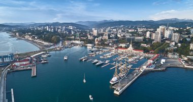 Deniz istasyonu - İstasyonu karmaşık bağlantı noktası, Sochi Soçi, Krasnodar Krayı, Rusya'nın merkezi bölgesinde. Havadan görünümü