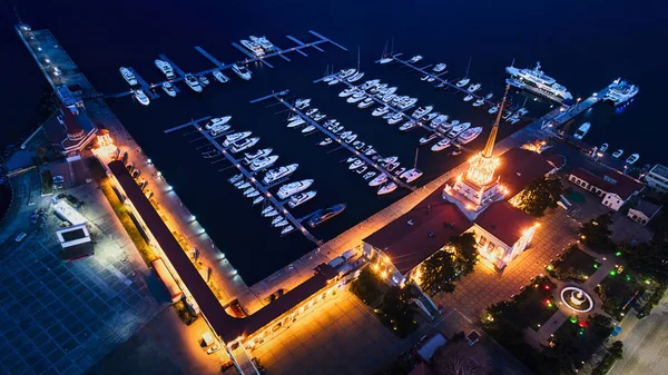 Yachter Och Båtar Förankrade Port Sotji Ryssland Flygfoto — Stockfoto