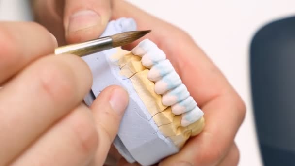 Dental Technician Work Prosthesis Production Teeth Prototype Construction — Stock Video