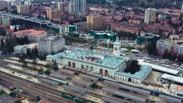 Flygfotografering Med Drönare Sotji Centralstation Den Centrala Attraktionen Den Staden — Stockvideo
