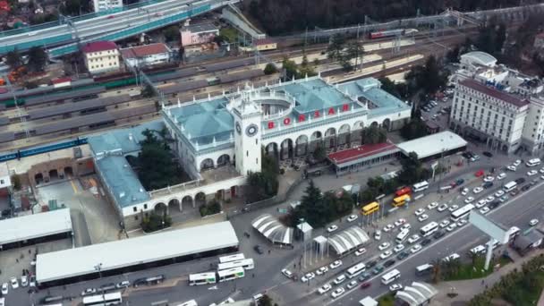 Flygfotografering Med Drönare Sotji Centralstation Den Centrala Attraktionen Den Staden — Stockvideo