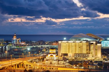 Rusya, Sochi - 03 Eylül 2017: Olimpiyat Panoraması Park Soçi 2014 mahkemelerinin Olimpiyatları, 2018 Dünya Kupası, Formula 1 yarış - Sochi Autodrome