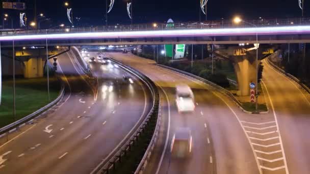 Timelapse Una Carretera Concurrida Noche Durante Hora Punta Sochi Rusia — Vídeos de Stock