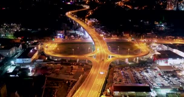 Aerial View Traffic Freeway Interchange Downtown Sochi Russia Skyline Night — Stock Video