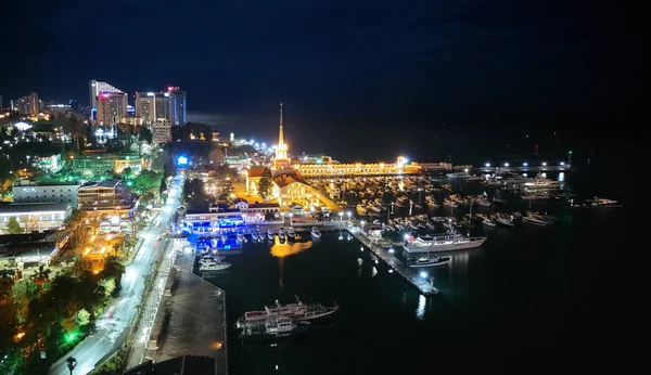 Sochi sea port. Aerial drone. Berth for marine yachts and boats. — Stock Photo, Image