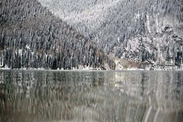 Invierno nevado en el lago Ritsa, Abjasia — Foto de Stock