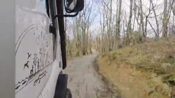 Car Goes Road Accelerated Shooting Time Lapse Video Forest Road — Stock Video
