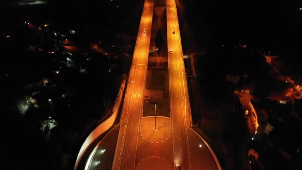 Noční Snímek Letecký Snímek Quadrocopter Večerní Osvětlení Trasy Které Jdou — Stock video