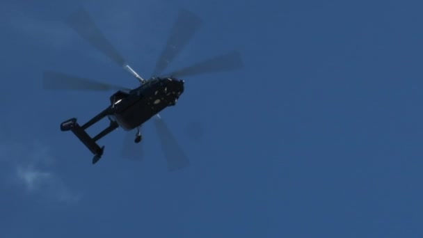 Russian 226 Kamov Flying Blue Sky Helicopter Two Rotors — Stock Video