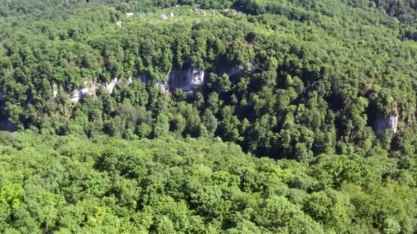 Съемки Воздуха Зеленый Лес Самая Высокая Гора Разлом Обрыве Природа — стоковое видео