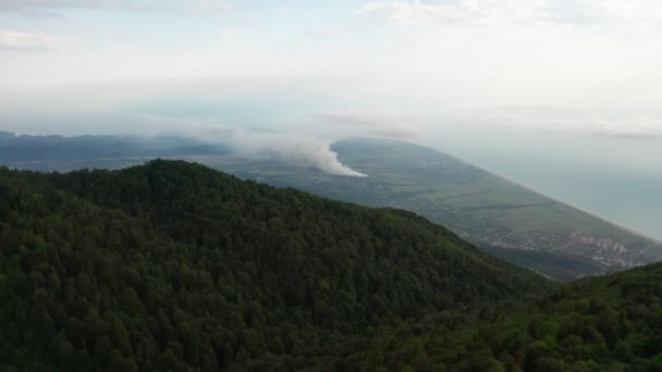 Tournage Vidéo Aérien Panorama Des Hautes Montagnes Forêt Verte — Video