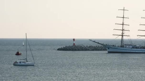 Navio Vela Khersones Mar Negro Aberto Descanse Iate Livre Treinamento — Vídeo de Stock