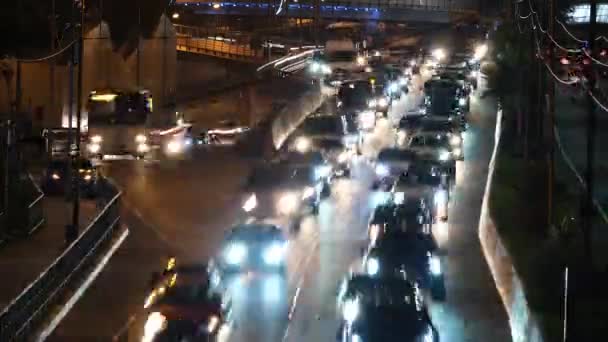 Motorväg Vid Rusningstid Kvällsbelysning Inga Människor Trafik Stadsliv Nattetid Dagen — Stockvideo