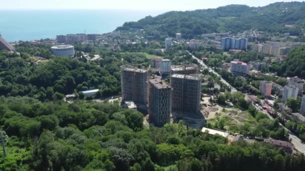 Panoramisch Uitzicht Stad Vanuit Vogelperspectief Woonwijk Van Stad Sotsji Dagomys — Stockvideo