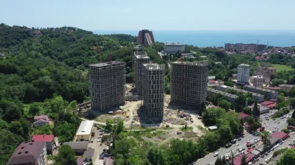 Panoramautsikt Över Staden Från Fågelperspektiv Stadens Bostadsområde Sotji Dagomys Klarblå — Stockvideo