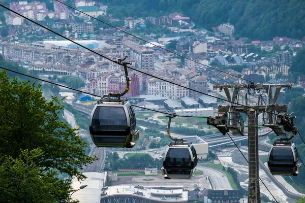 Aerial Panoramic View Rosa Khutor Cable Car Mountain Sunny Day — Stock Photo, Image