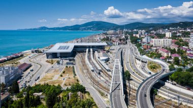 Yukarıdan hava görüntüsü. Sochi tren istasyonu, Adler. RZD. Yüksek kalite fotoğraf