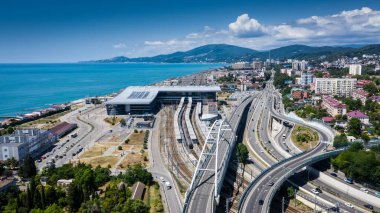 Yukarıdan hava görüntüsü. Sochi tren istasyonu, Adler. RZD. Yüksek kalite fotoğraf