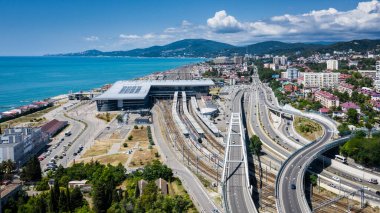 Yukarıdan hava görüntüsü. Sochi tren istasyonu, Adler. RZD. Yüksek kalite fotoğraf