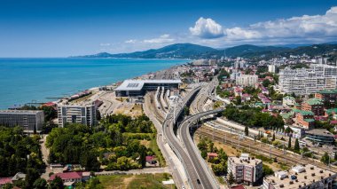 Yukarıdan hava görüntüsü. Sochi tren istasyonu, Adler. RZD. Yüksek kalite fotoğraf